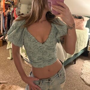 Lush Sage Green Floral Blouse with Puff Sleeves